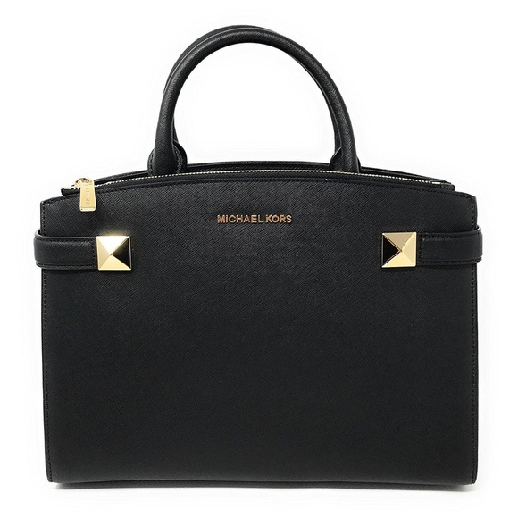 Michael Kors Karla Medium EW Leather Satchel Bag Black - Picture 1 of 12